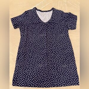 Woman Within Navy Polka Dot V-Neck Short Sleeve Top